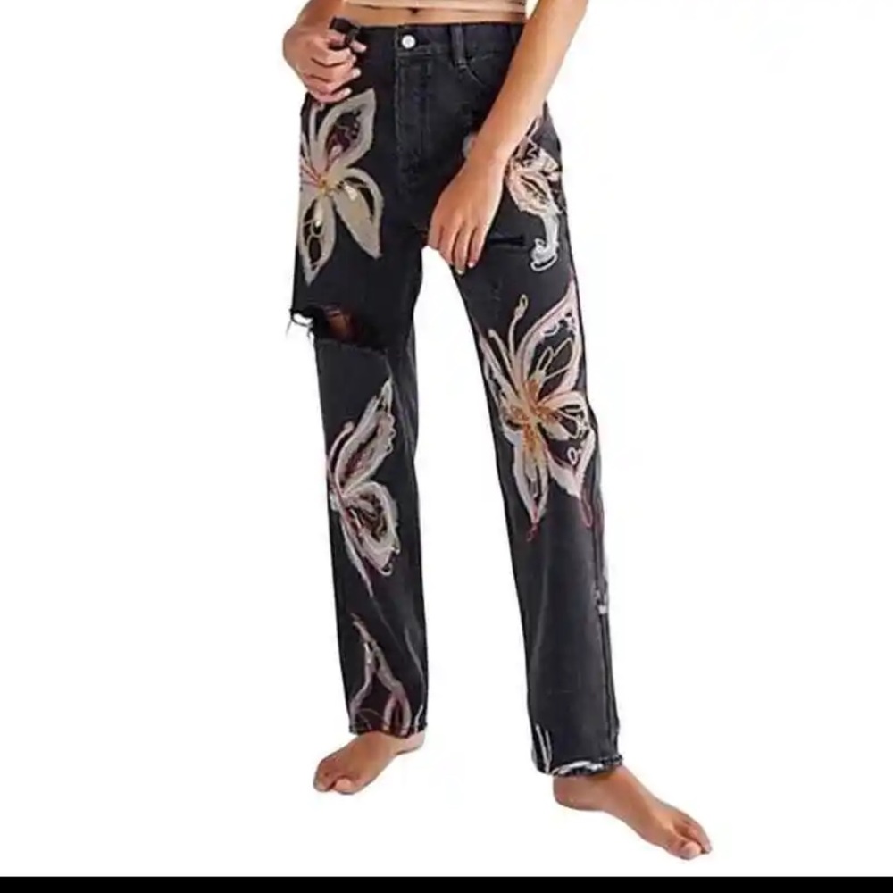 Free people butterfly black jeans size 28
